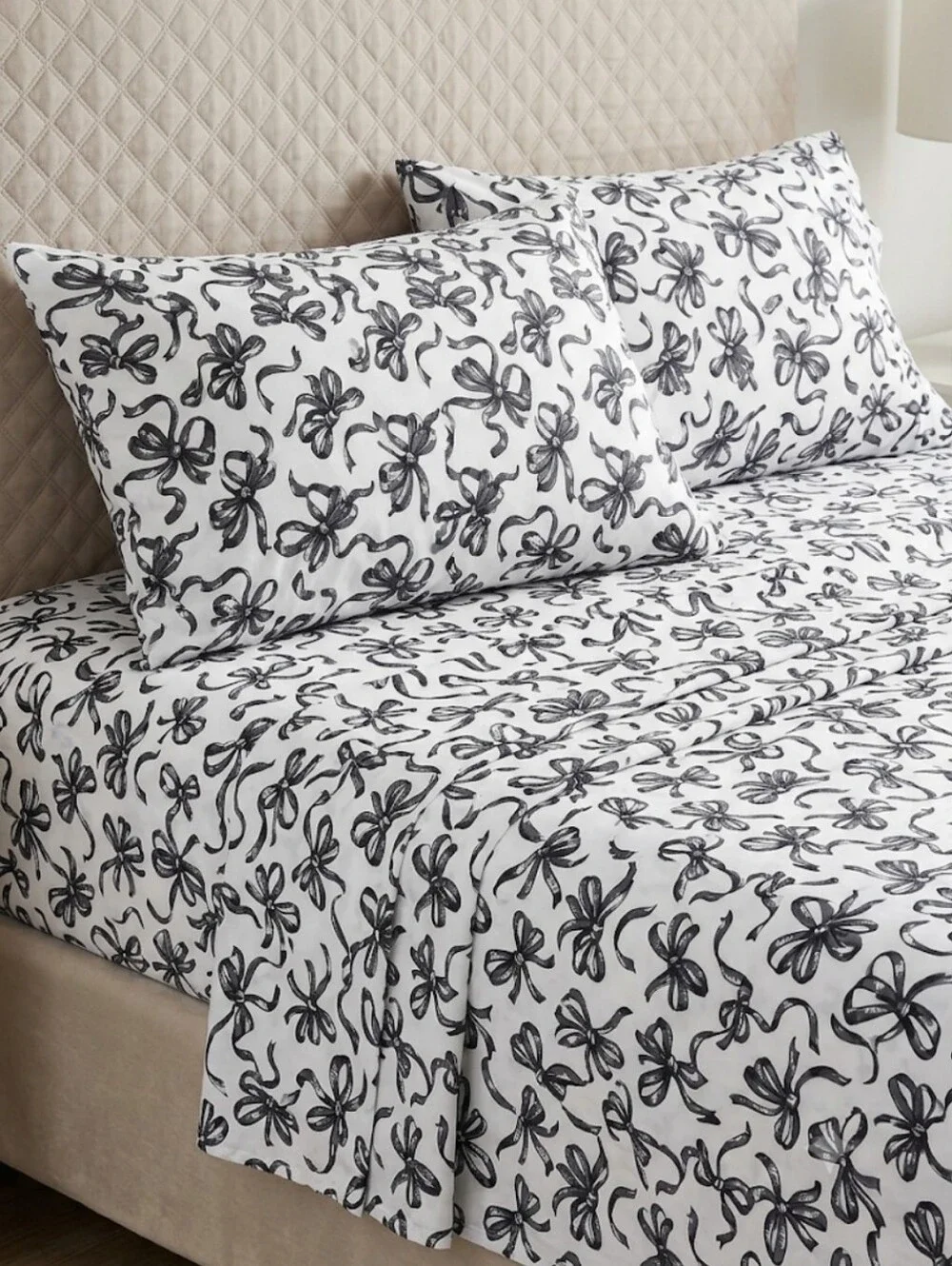 Nwt Betsey Johnson Black & White Ballet Bows Queen Sheet Set